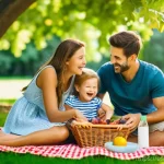 Home 19 시각적 사고와 데이터 시각화의 관계 - **Prompt:** A heartwarming family picnic scene on a bright, sunny afternoon in a lush green park. A ...